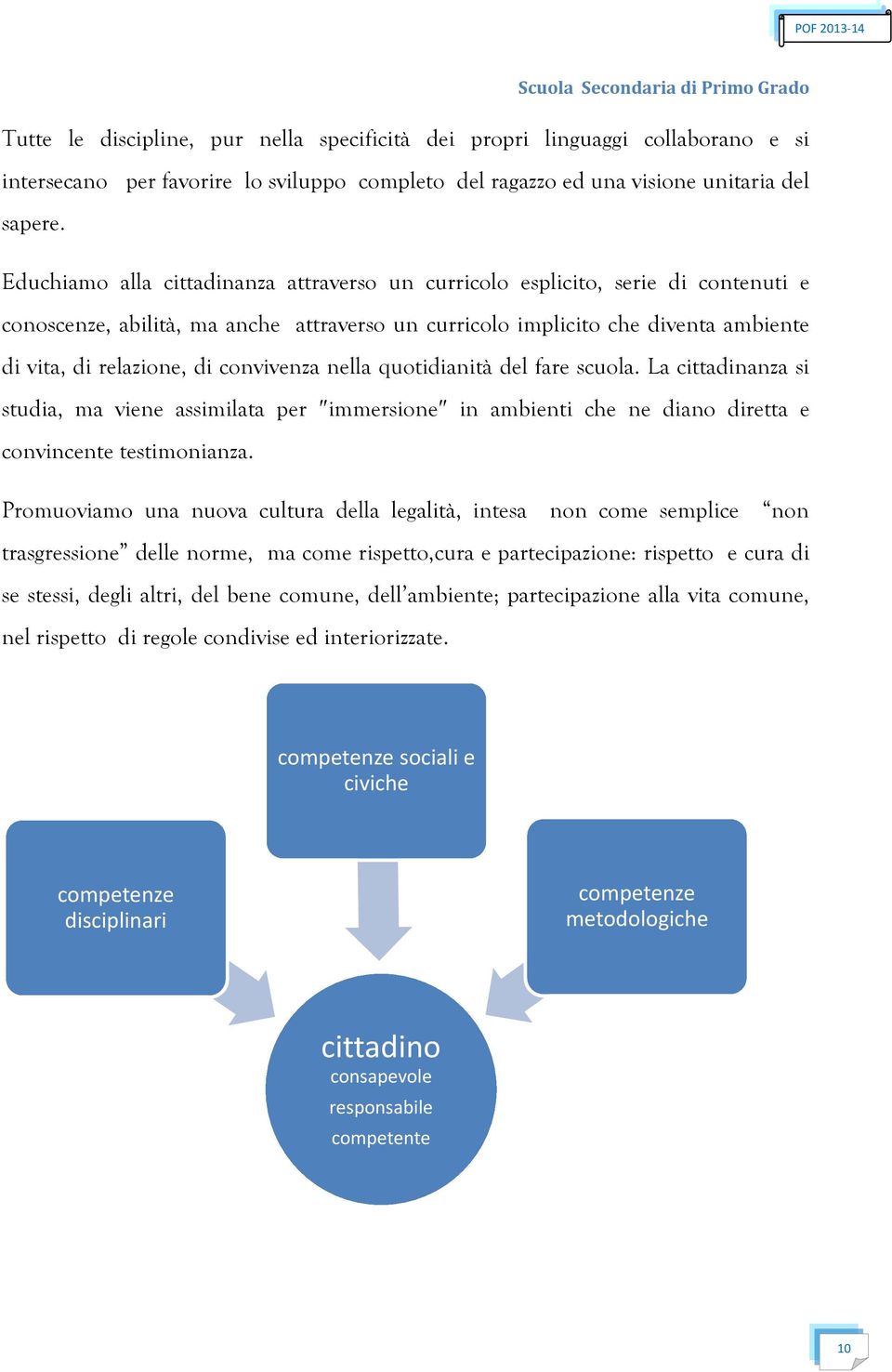 convivenza nella quotidianità del fare scuola. La cittadinanza si studia, ma viene assimilata per immersione in ambienti che ne diano diretta e convincente testimonianza.