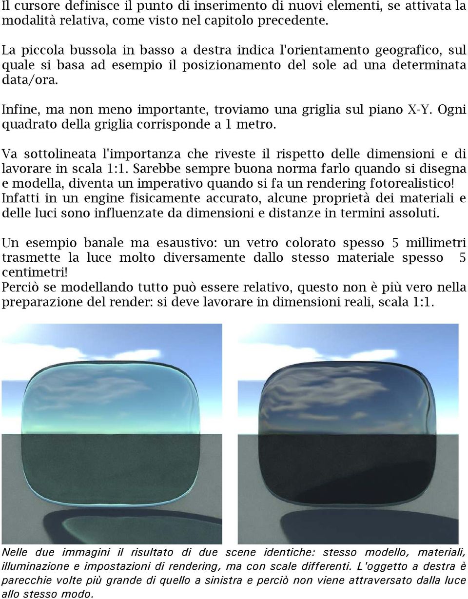 Infine, ma non meno importante, troviamo una griglia sul piano X-Y. Ogni quadrato della griglia corrisponde a 1 metro.