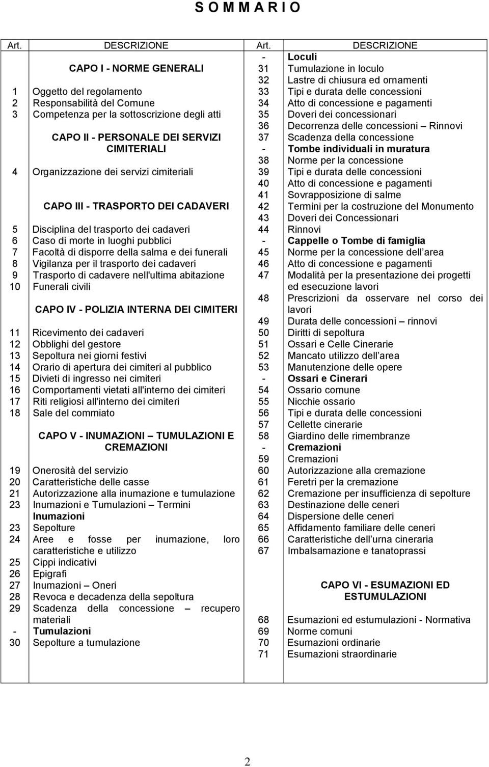 CIMITERIALI - 38 4 Organizzazione dei servizi cimiteriali 39 40 41 CAPO III - TRASPORTO DEI CADAVERI 42 43 5 6 7 8 9 10 Disciplina del trasporto dei cadaveri Caso di morte in luoghi pubblici Facoltà