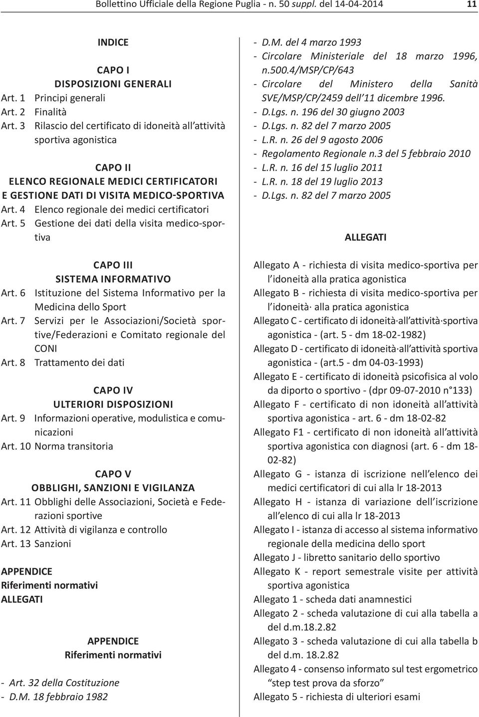 4 Elenco regionale dei medici certificatori Art. 5 Gestione dei dati della visita medico sportiva CAPO III SISTEMA INFORMATIVO Art.