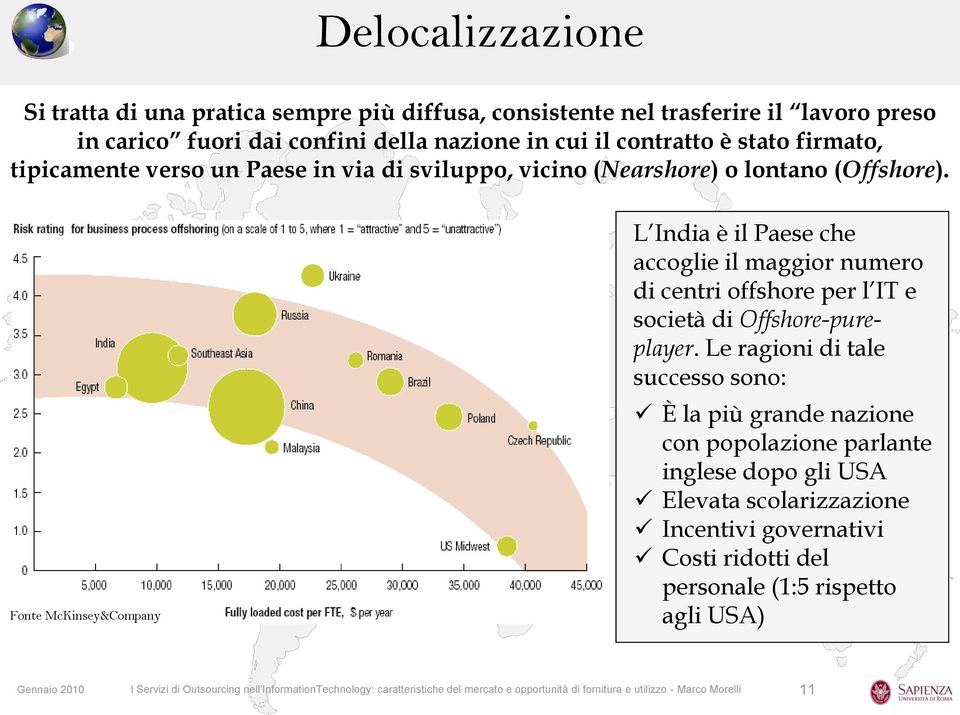 Fonte McKinsey&Company L India è il Paese che accoglie il maggior numero di centri offshore per l IT e società di Offshore-pureplayer.