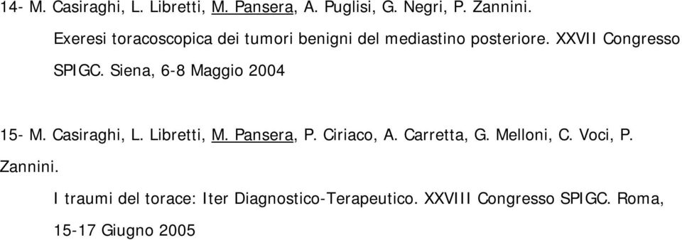 Siena, 6-8 Maggio 2004 15- M. Casiraghi, L. Libretti, M. Pansera, P. Ciriaco, A. Carretta, G.