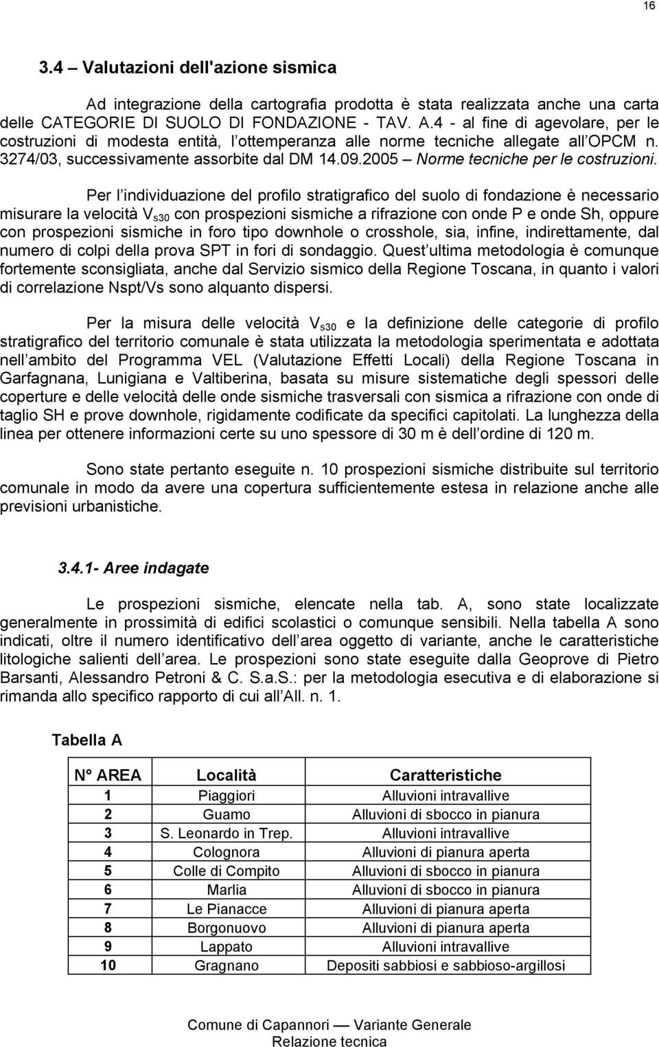 Per l individuazione del profilo stratigrafico del suolo di fondazione è necessario misurare la velocità V s30 con prospezioni sismiche a rifrazione con onde P e onde Sh, oppure con prospezioni