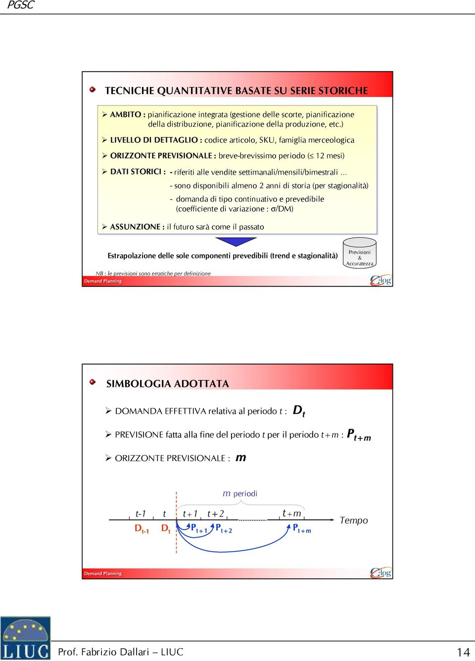 - sono disponibili almeno 2 anni di storia (per stagionalità) - domanda di tipo continuativo e prevedibile (coefficiente di variazione : σ/dm) ASSUNZIONE : il futuro sarà come il passato