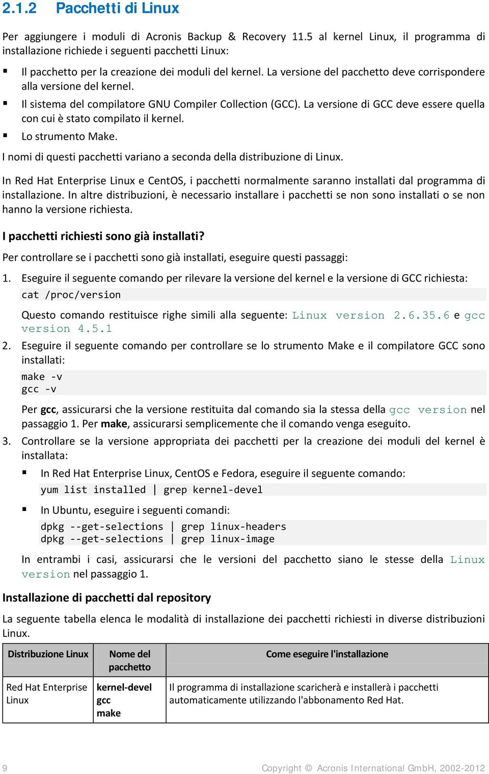 La versione del pacchetto deve corrispondere alla versione del kernel. Il sistema del compilatore GNU Compiler Collection (GCC).