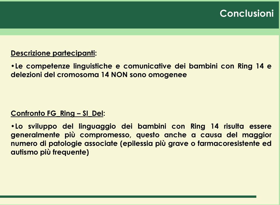 linguaggio dei bambini con Ring 14 risulta essere generalmente più compromesso, questo anche a causa