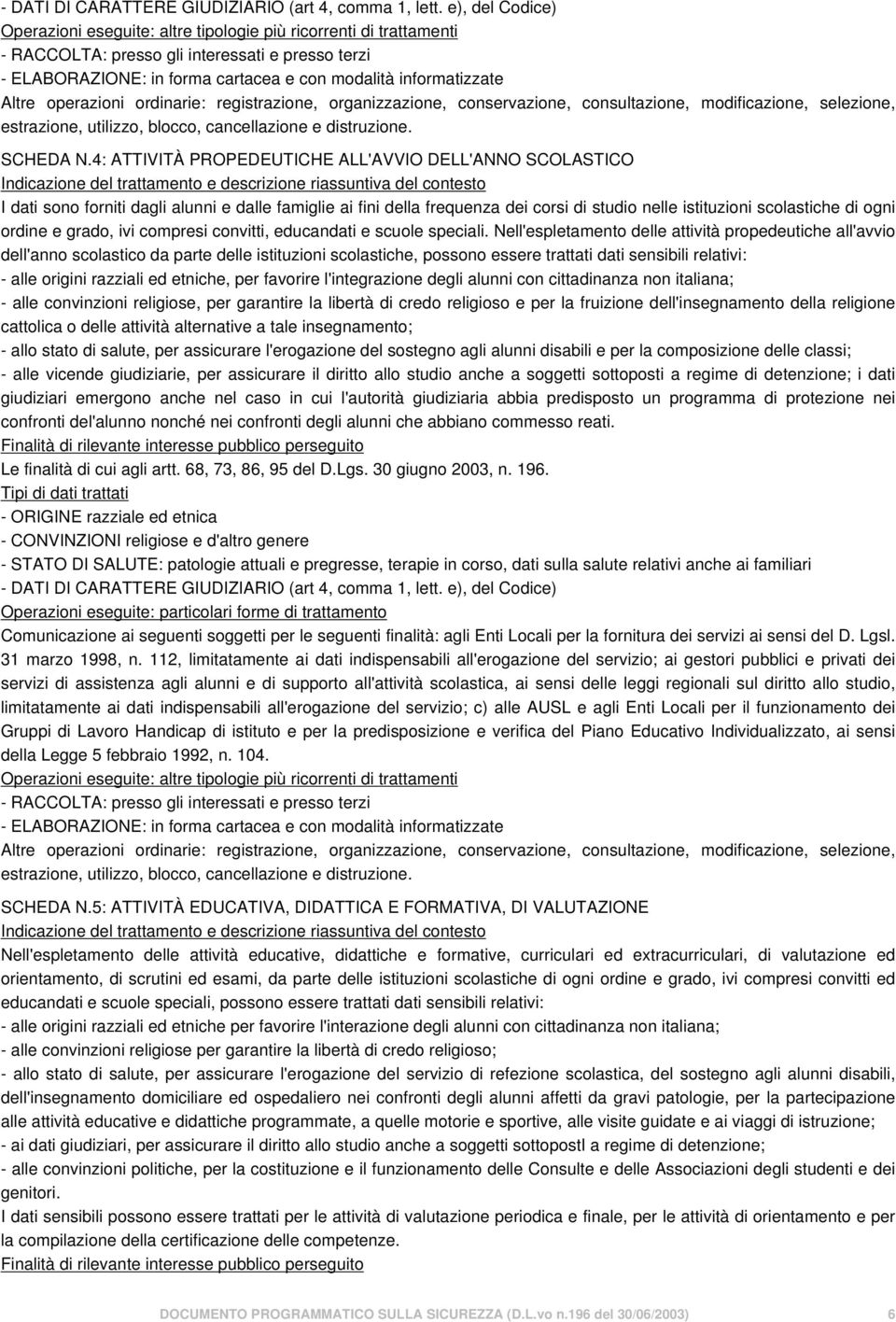 Altre operazioni ordinarie: registrazione, organizzazione, conservazione, consultazione, modificazione, selezione, estrazione, utilizzo, blocco, cancellazione e distruzione. SCHEDA N.