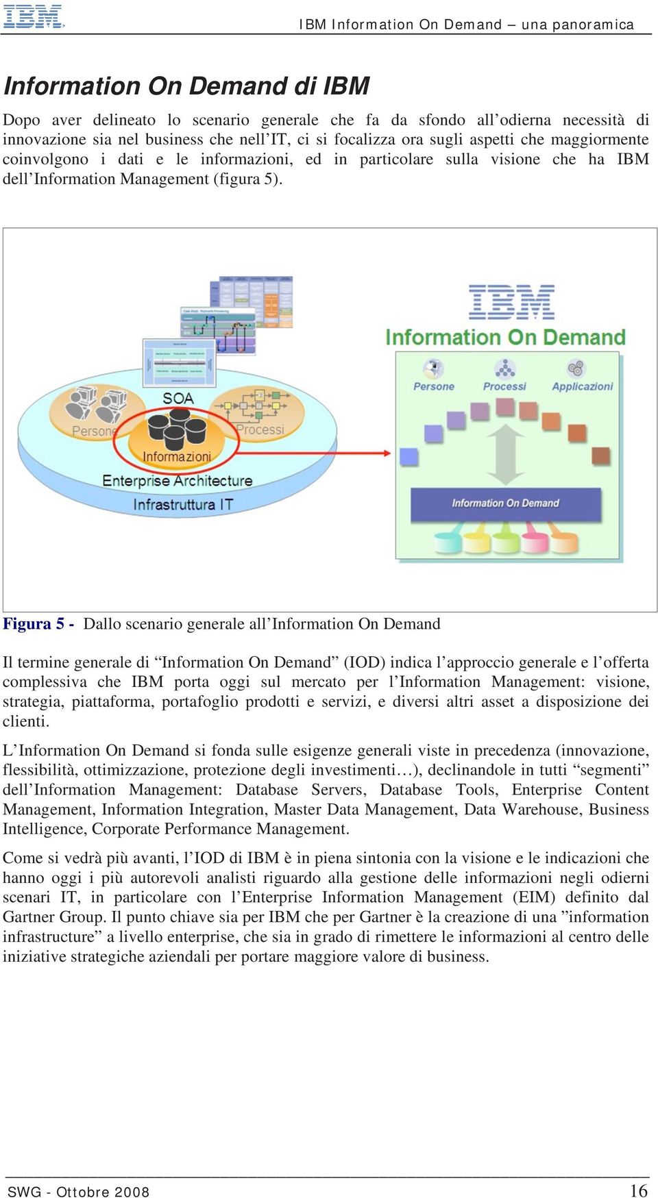Figura 5 - Dallo scenario generale all Information On Demand Il termine generale di Information On Demand (IOD) indica l approccio generale e l offerta complessiva che IBM porta oggi sul mercato per