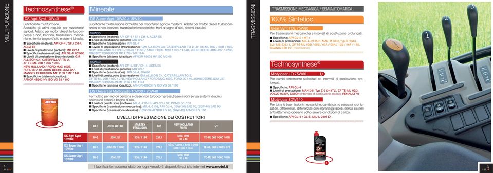 Specifiche (motore): API CF-4 / SF / CH-4, ACEA E5 Livelli di prestazione (motore): MB 7.