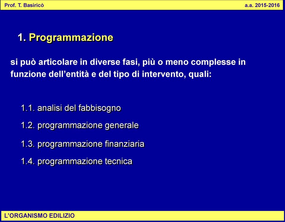 intervento, quali: 1.1. analisi del fabbisogno 1.2.