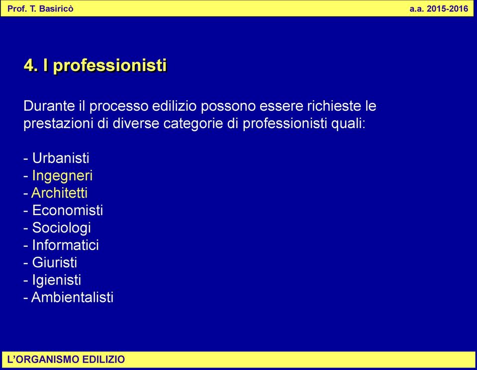 professionisti quali: - Urbanisti - Ingegneri - Architetti -