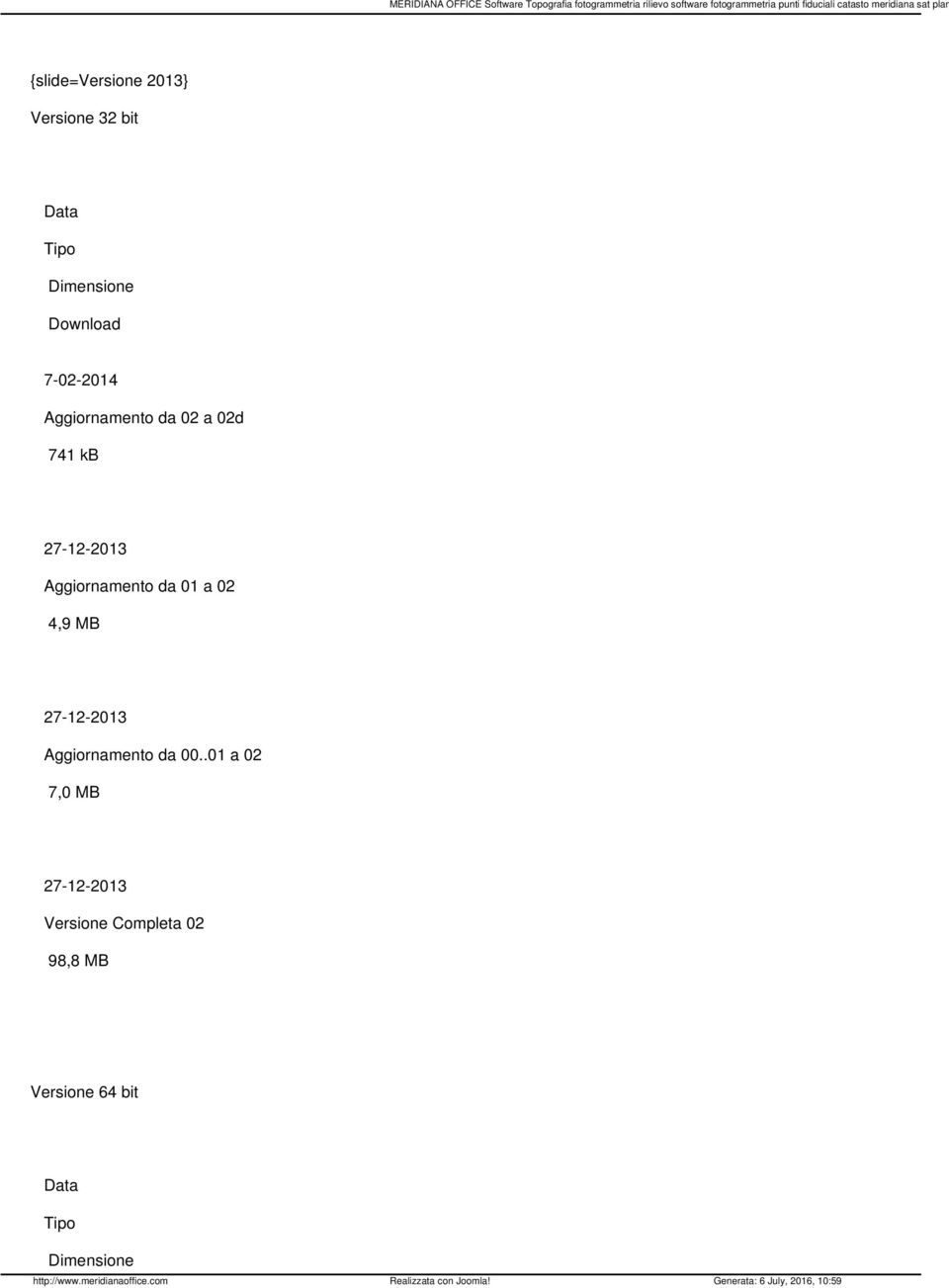 Aggiornamento da 01 a 02 4,9 MB 27-12-2013 Aggiornamento