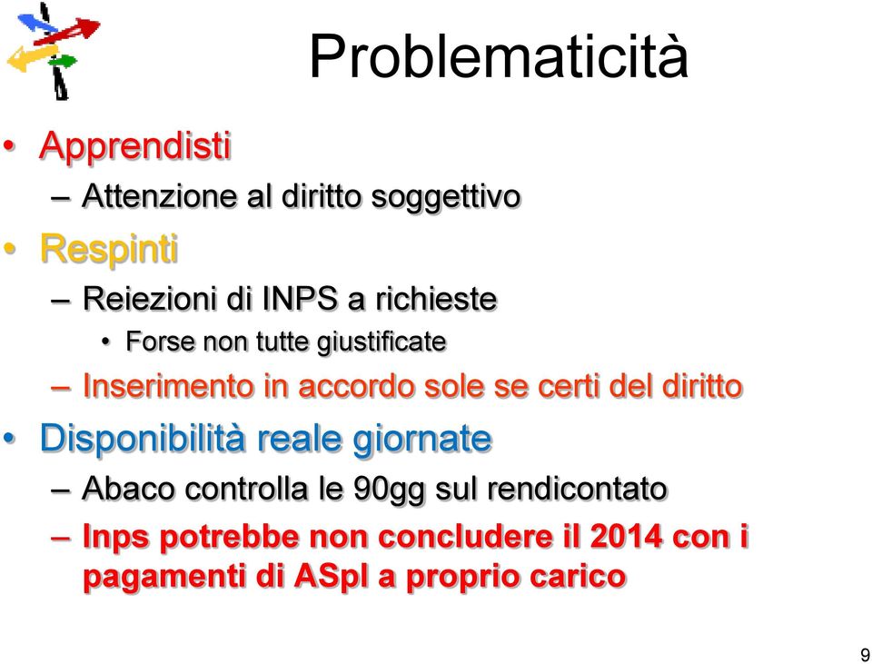 diritto Disponibilità reale giornate Problematicità Abaco controlla le 90gg sul