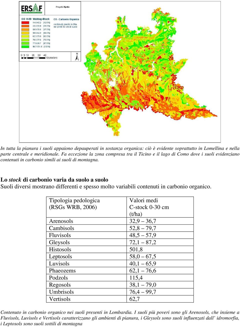 Lo stock di carbonio varia da suolo a suolo Suoli diversi mostrano differenti e spesso molto variabili contenuti in carbonio organico.