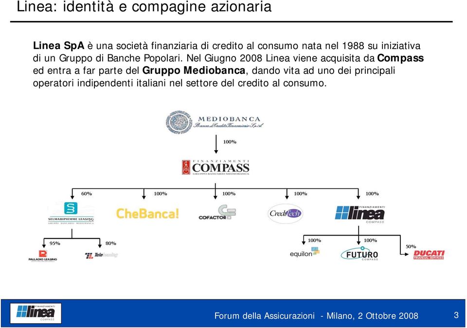 Nel Giugno 2008 Linea viene acquisita da Compass ed entra a far parte del Gruppo Mediobanca, dando