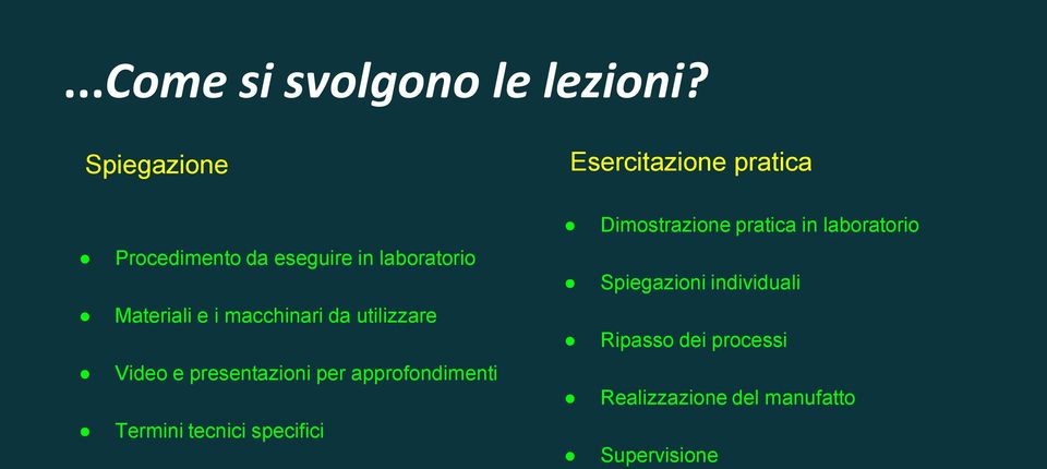 da eseguire in laboratorio Spiegazioni individuali Materiali e i macchinari da