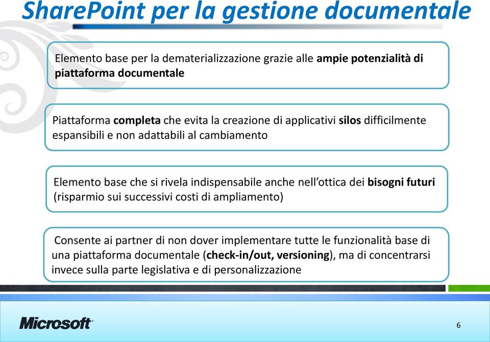 rivela indispensabile anche nell ottica dei bisogni futuri (risparmio sui successivi costi di ampliamento) Consente ai partner di non dover