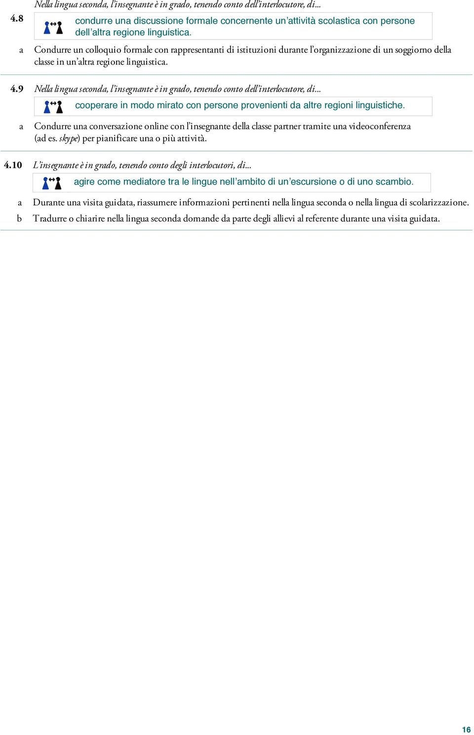 9 Nell lingu seond, l insegnnte è in grdo, tenendo onto dell interloutore, di... ooperre in modo mirto on persone provenienti d ltre regioni linguistihe.