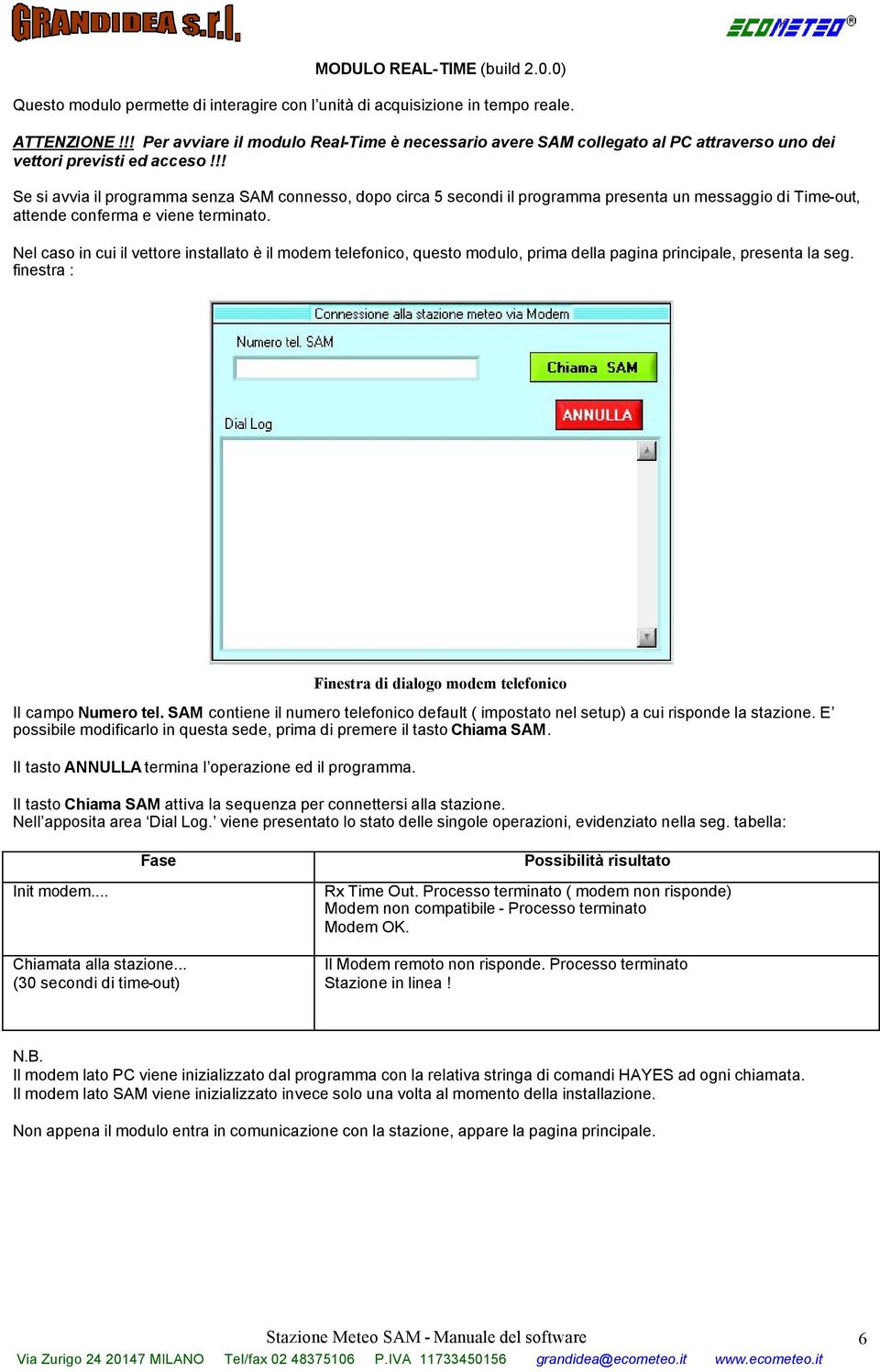 !! Se si avvia il programma senza SAM connesso, dopo circa 5 secondi il programma presenta un messaggio di Time-out, attende conferma e viene terminato.