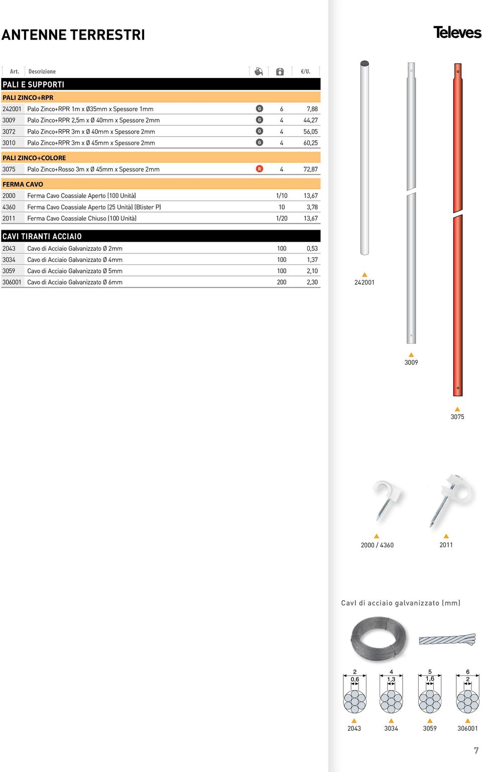 (100 Unità) 1/10 13,67 4360 Ferma Cavo Coassiale Aperto (25 Unità) (Blister P) 10 3,78 2011 Ferma Cavo Coassiale Chiuso (100 Unità) 1/20 13,67 cavi TIRANTI ACCIAIO 2043 Cavo di Acciaio alvanizzato Ø