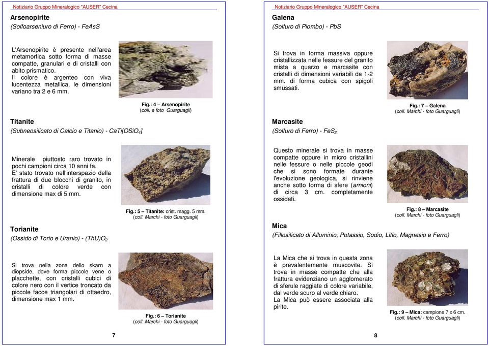 Si trova in forma massiva oppure cristallizzata nelle fessure del granito mista a quarzo e marcasite con cristalli di dimensioni variabili da 1-2 mm. di forma cubica con spigoli smussati. Fig.