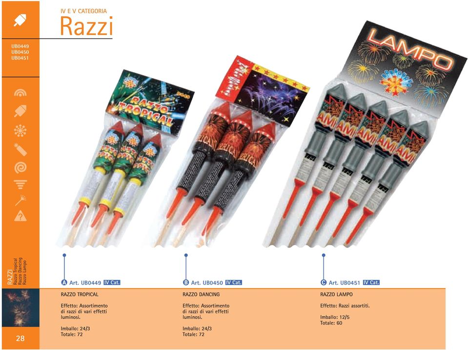 UB0451 I RAZZO TROPICAL RAZZO DANCING RAZZO LAMPO 28 Effetto: Assortimento di razzi di vari