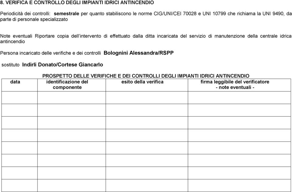 copia dell intervento di effettuato dalla ditta incaricata del servizio di manutenzione della centrale idrica antincendio