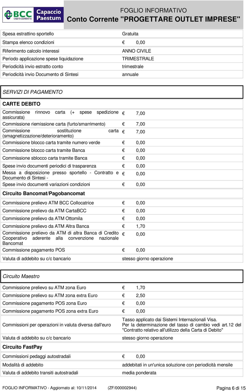 7,00 Commissione sostituzione carta (smagnetizzazione/deterioramento) 7,00 Commissione blocco carta tramite numero verde Commissione blocco carta tramite Banca Commissione sblocco carta tramite Banca