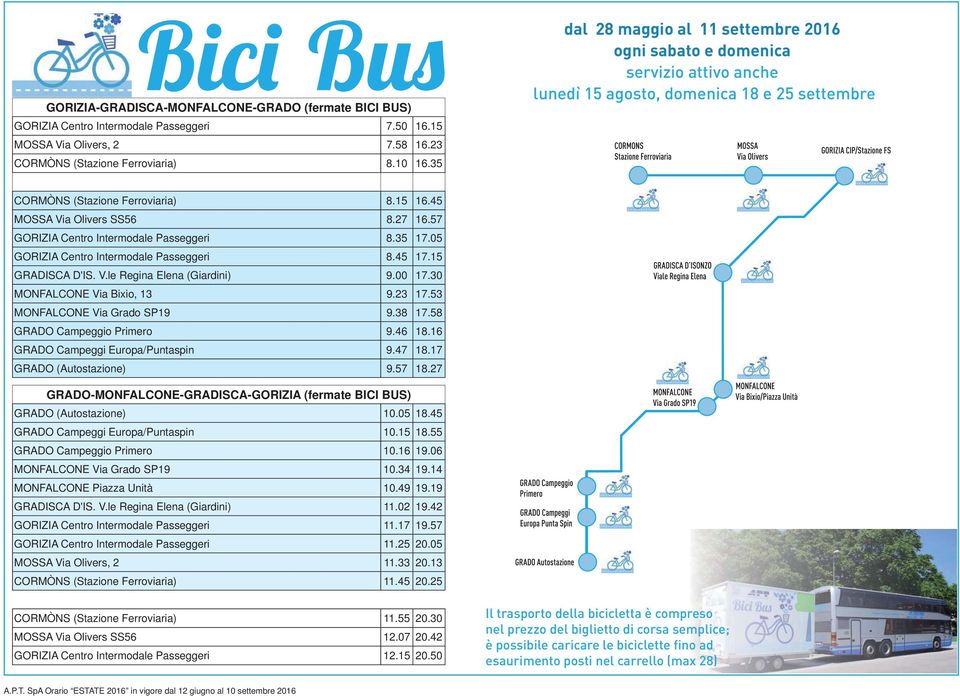 27 16.57 GORIZIA Centro Intermodale Passeggeri 8.35 17.05 GORIZIA Centro Intermodale Passeggeri 8.45 17.15 GRADISCA D'IS. V.le Regina Elena (Giardini) 9.00 17.30 MONFALCONE Via Bixio, 13 9.23 17.