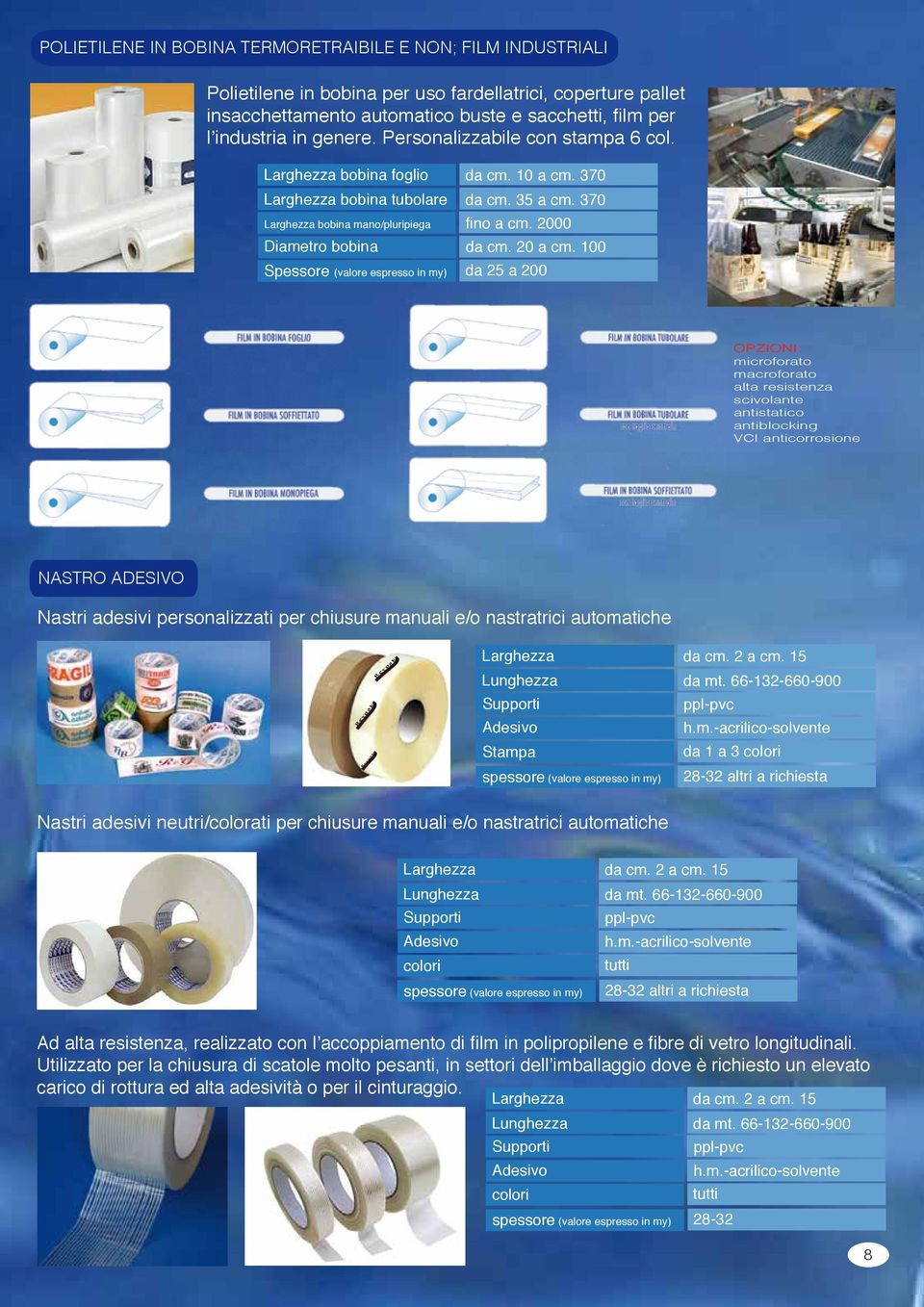 100 da 25 a 200 microforato macroforato alta resistenza scivolante antistatico antiblocking VCI anticorrosione NASTRO ADESIVO Nastri adesivi personalizzati per chiusure manuali e/o nastratrici