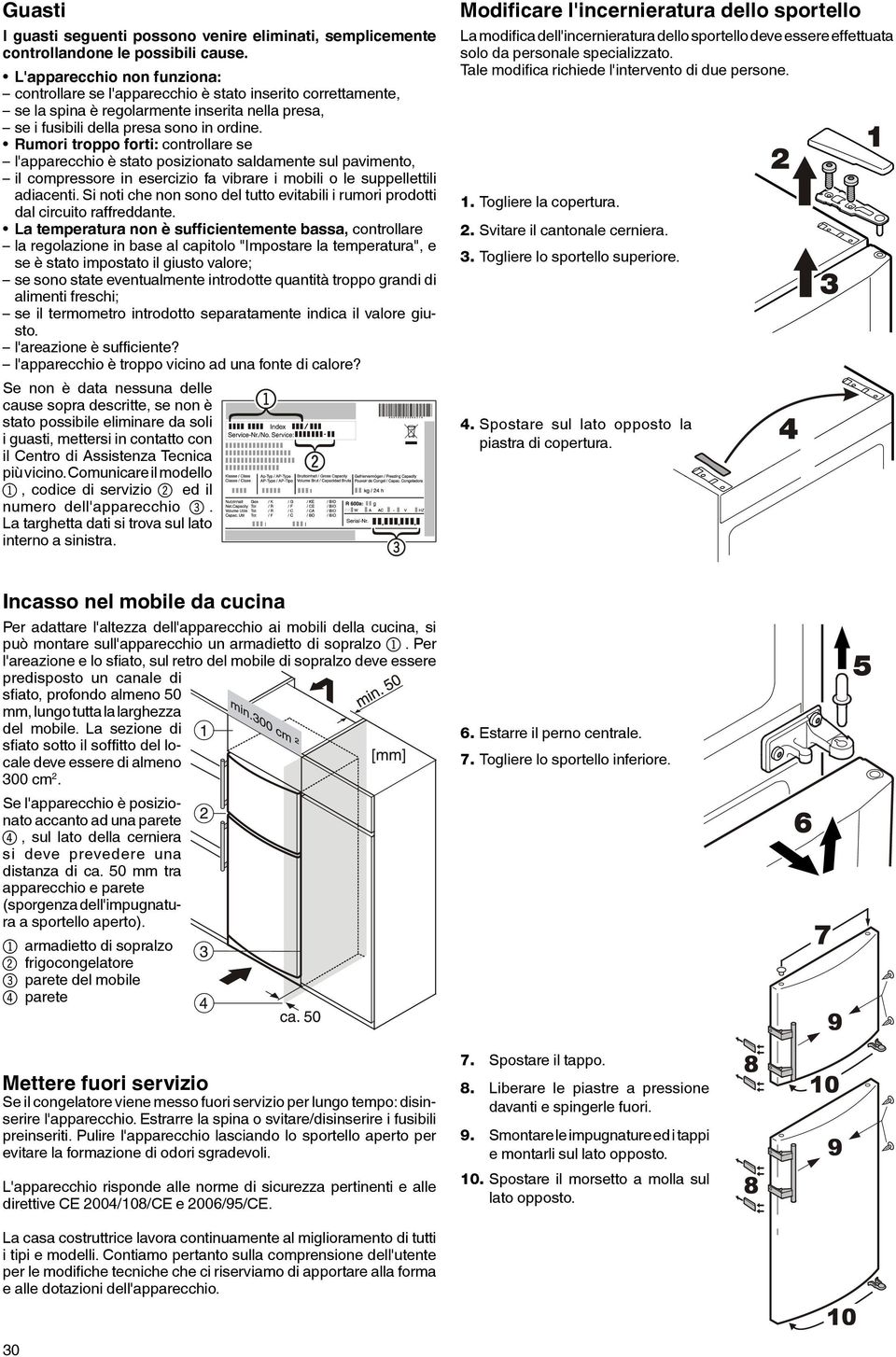 Rumori troppo forti: controllare se l'apparecchio è stato posizionato saldamente sul pavimento, il compressore in esercizio fa vibrare i mobili o le suppellettili adiacenti.