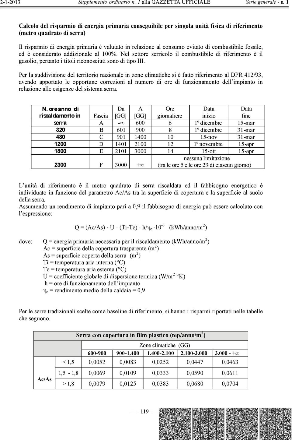 Per la suddivisione del territorio nazionale in zone climatiche si è fatto riferimento al DPR 412/93, avendo apportato le opportune correzioni al numero di ore di funzionamento dell impianto in