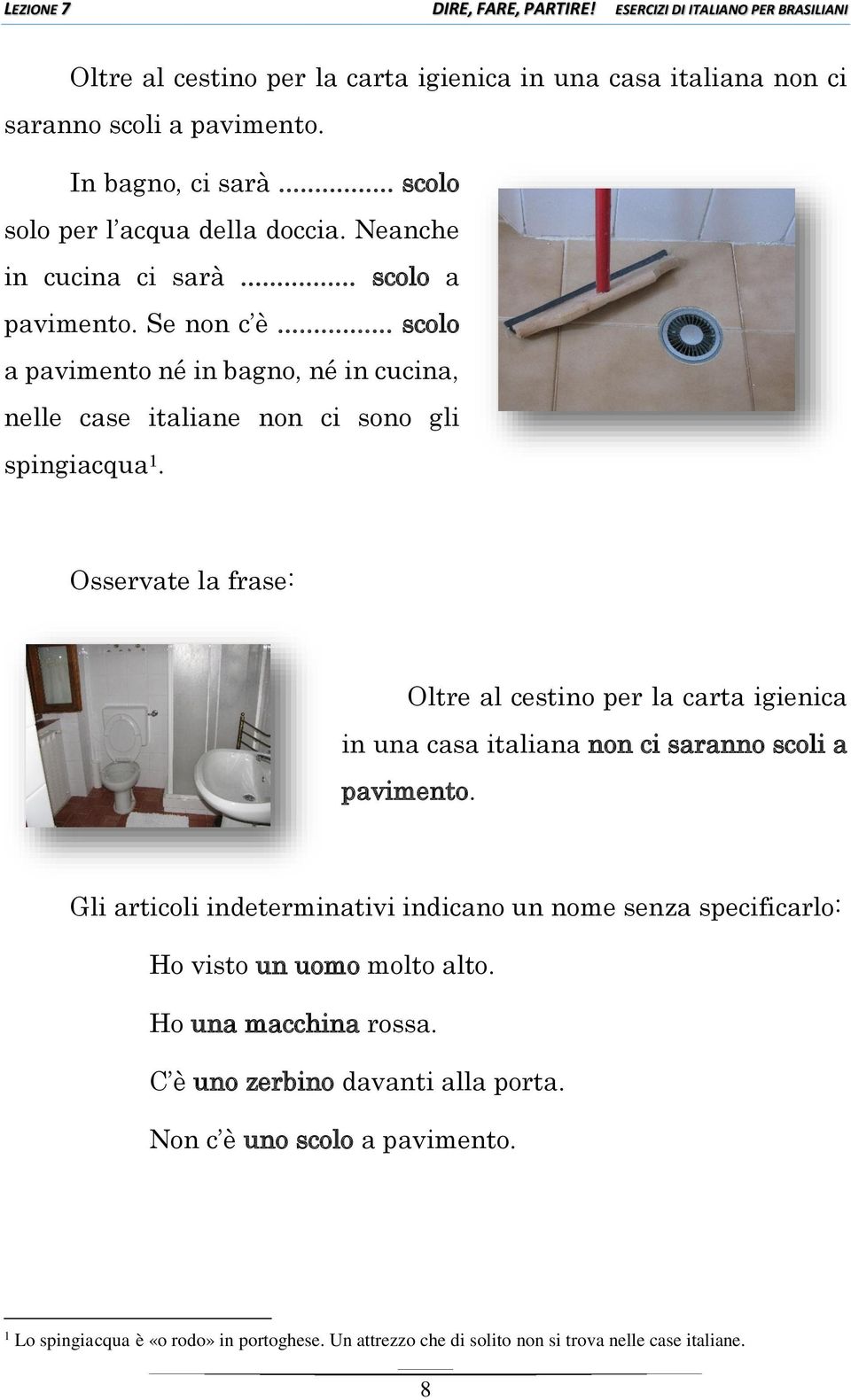 Osservate la frase: Oltre al cestino per la carta igienica in una casa italiana non ci saranno scoli a pavimento.