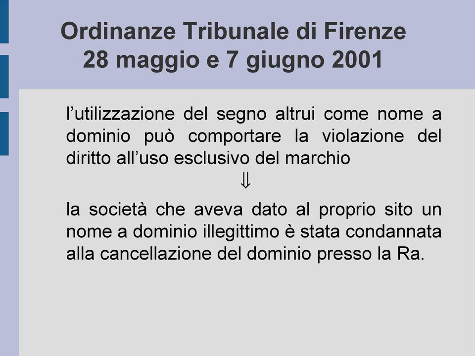 uso esclusivo del marchio la società che aveva dato al proprio sito un nome a