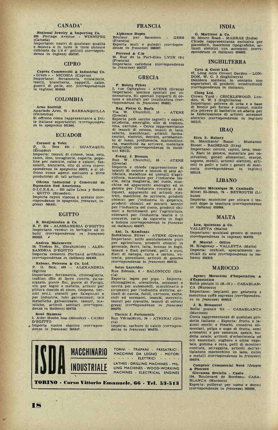 CIPRO Cyprus Commerciai & Industriai Co. «Greco» - NICOSIA (Cyprus) Importano: ferramenta, cristallerie, tessili, biancheria, cappelli, calze, guanti di pelle, ecc. (corrispondenza in inglese) 004849.