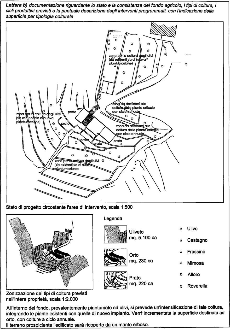 pgr-igcqbgtagegli ulivi 6 (sia esistenti sia di nu turnazione) Stato di progetto circostante l'area di intervento, scala 1:500 Legenda ~l Uliveto. 5.100 ca Ulivo a Castagno Orto mq.