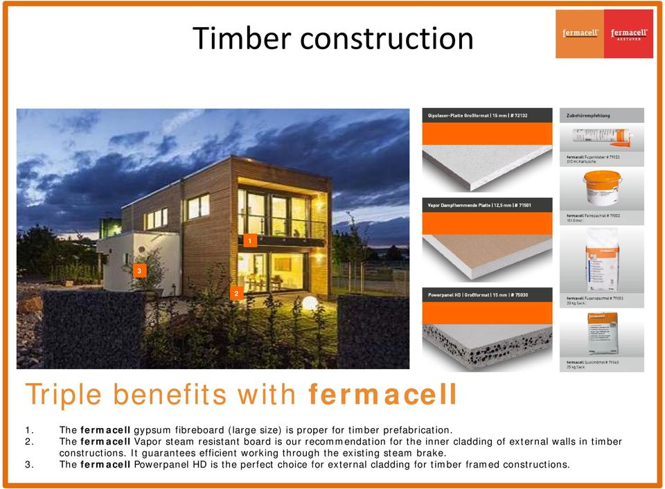 The fermacell Vapor steam resistant board is our recommendation for the inner cladding of external walls in