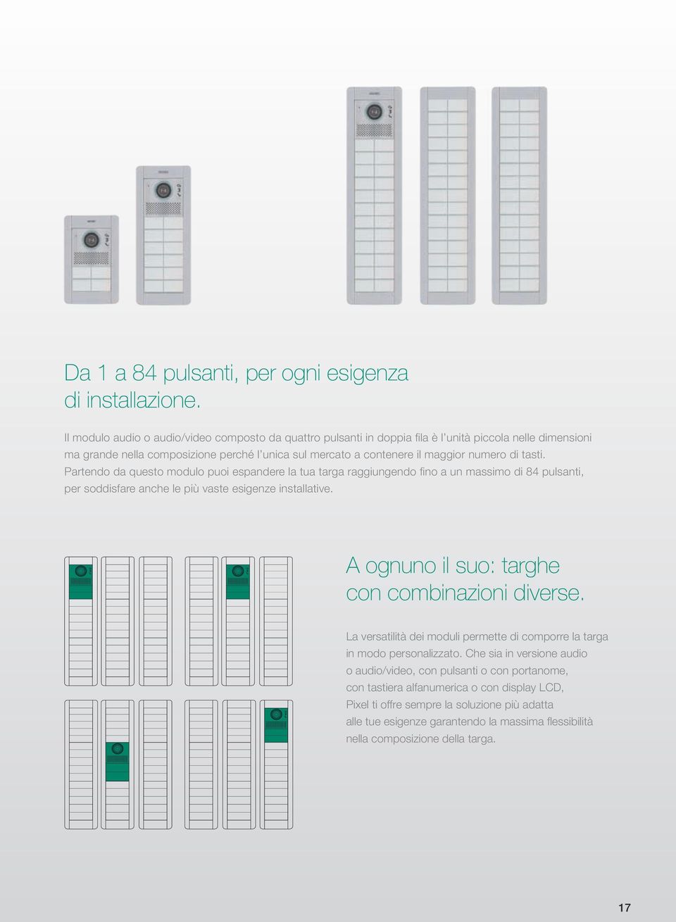 tasti. Partendo da questo modulo puoi espandere la tua targa raggiungendo fino a un massimo di 84 pulsanti, per soddisfare anche le più vaste esigenze installative.