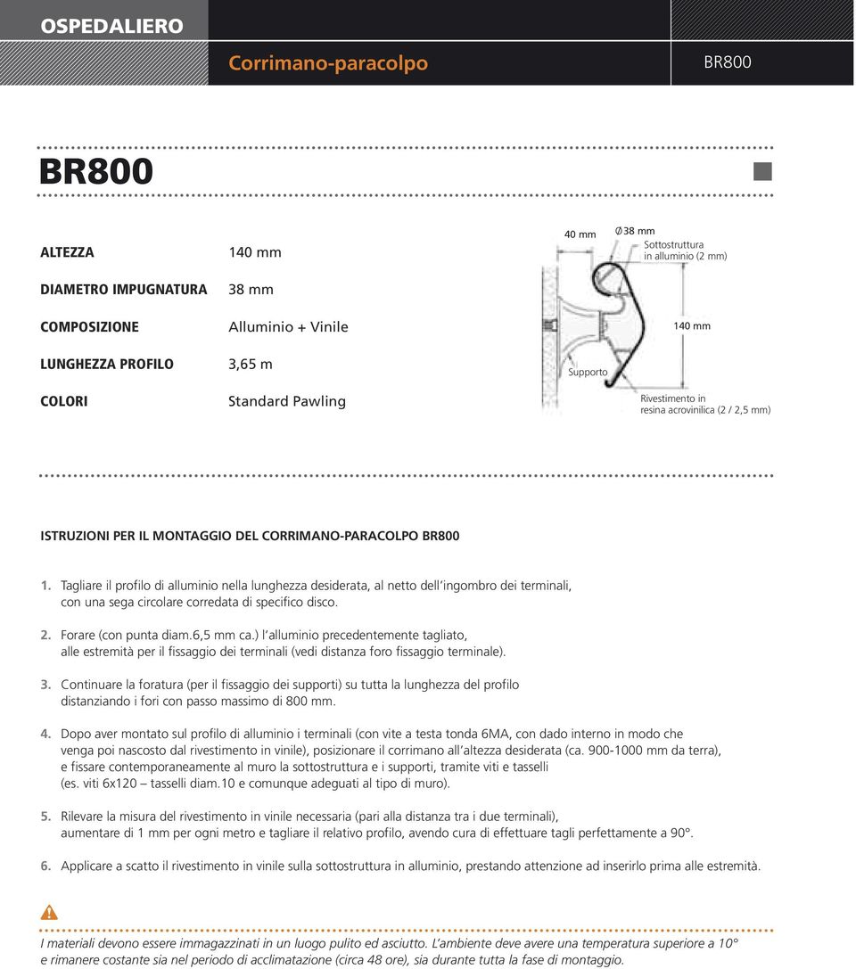 Tagliare il profilo di alluminio nella lunghezza desiderata, al netto dell ingombro dei terminali, con una sega circolare corredata di specifico disco. 2. Forare (con punta diam.6,5 mm ca.