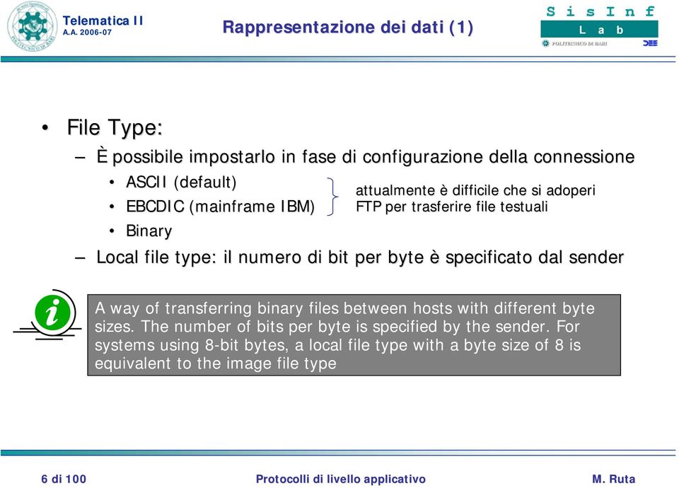 di bit per byte è specificato dal sender A way of transferring binary files between hosts with different byte sizes.