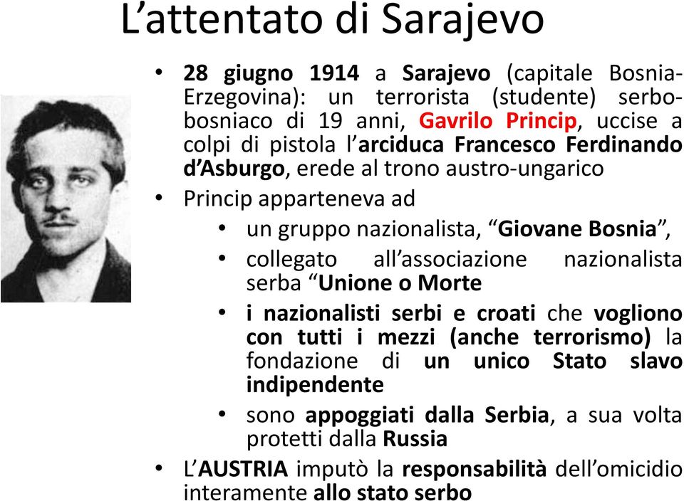 collegato all associazione nazionalista serba Unione o Morte i nazionalisti serbi e croati che vogliono con tutti i mezzi (anche terrorismo) la fondazione di un