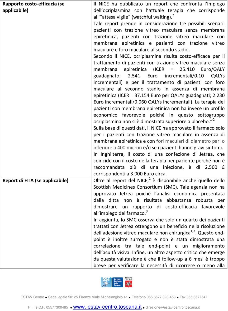 2 Tale report prende in considerazione tre possibili scenari: pazienti con trazione vitreo maculare senza membrana epiretinica, pazienti con trazione vitreo maculare con membrana epiretinica e