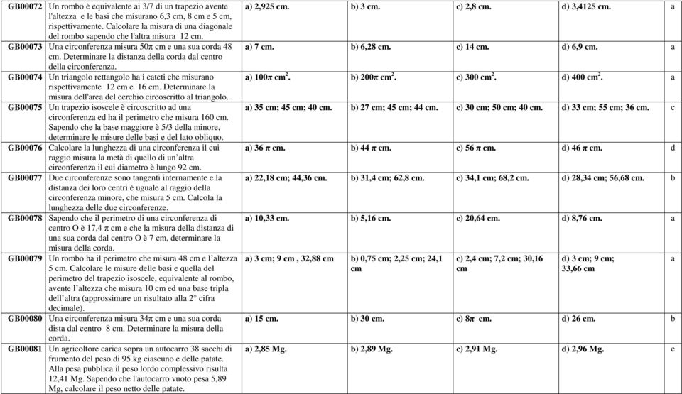 Determinare la distanza della corda dal centro della circonferenza. GB00074 Un triangolo rettangolo ha i cateti che misurano rispettivamente 12 cm e 16 cm.