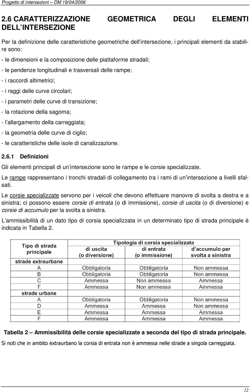 composizione delle piattaforme stradali; - le pendenze longitudinali e trasversali delle rampe; - i raccordi altimetrici; - i raggi delle curve circolari; - i parametri delle curve di transizione; -