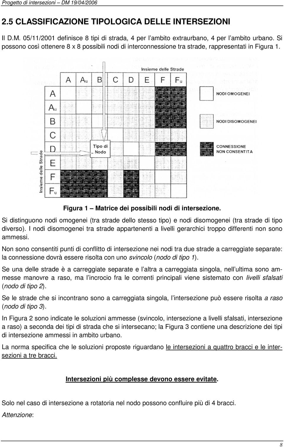 Si distinguono nodi omogenei (tra strade dello stesso tipo) e nodi disomogenei (tra strade di tipo diverso).