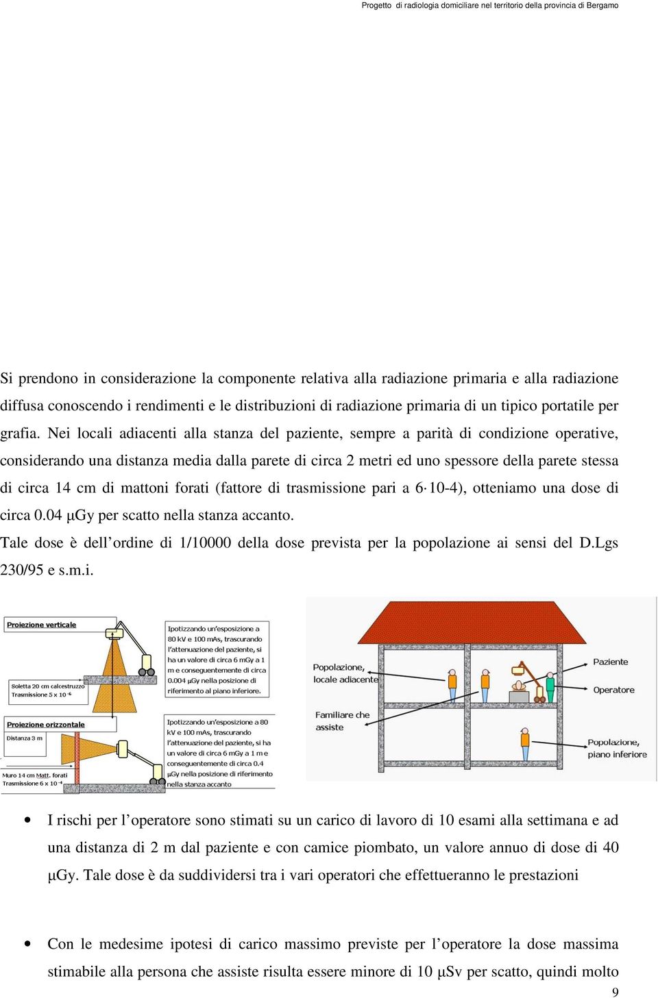 Nei locali adiacenti alla stanza del paziente, sempre a parità di condizione operative, considerando una distanza media dalla parete di circa 2 metri ed uno spessore della parete stessa di circa 14