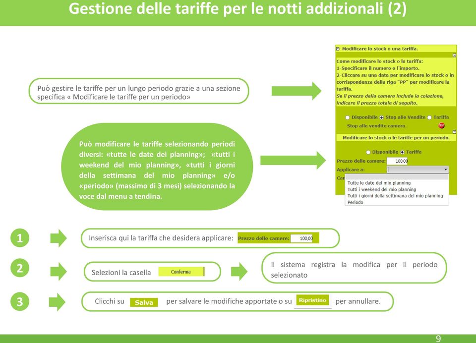 della settimana del mio planning» e/o «periodo» (massimo di 3 mesi) selezionando la voce dal menu a tendina.