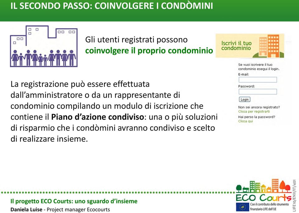 di condominio compilando un modulo di iscrizione che contiene il Piano d azione condiviso: una