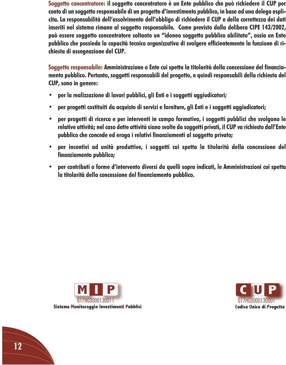 Come previsto dalla delibera CIPE 143/2002, può essere soggetto concentratore soltanto un idoneo soggetto pubblico abilitato, ossia un Ente pubblico che possieda la capacità tecnico organizzativa di