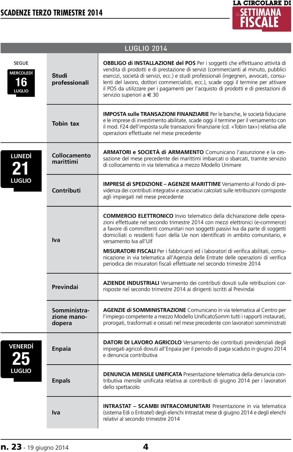 Diversa periodicità nella al liquidazione minuto, pubblici esercizi, società di servizi, ecc.) e studi professionali 5.